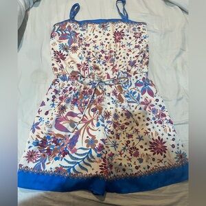 Floral Print Romper with Blue Accents
